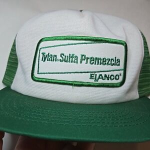 Vintage Tylan Sulfa Premix Elanco Trucker Hat‎ White Green Seed Snapback Farm Ag